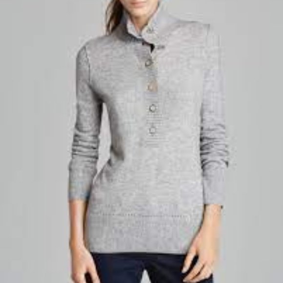 Tory Burch Giselle Rib-Trim Slim Long Sleeve Sweater Mock neck Brown Size  XL - Picture 1 of 12